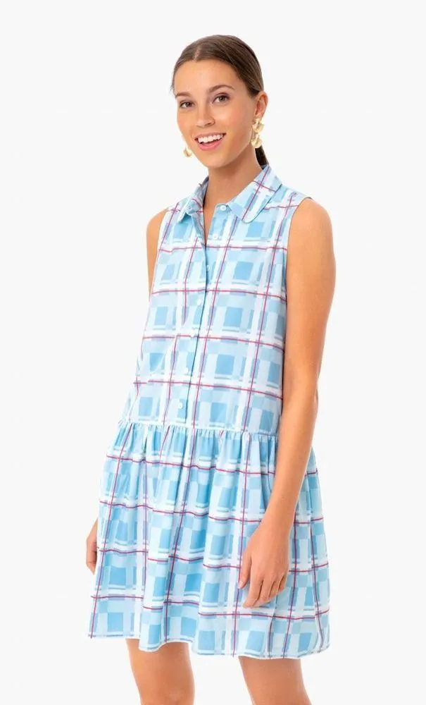 Tuckernuck Westport Trellis Sleeveless Hayes Shirt Dress Mini Blue Large L - Image 3