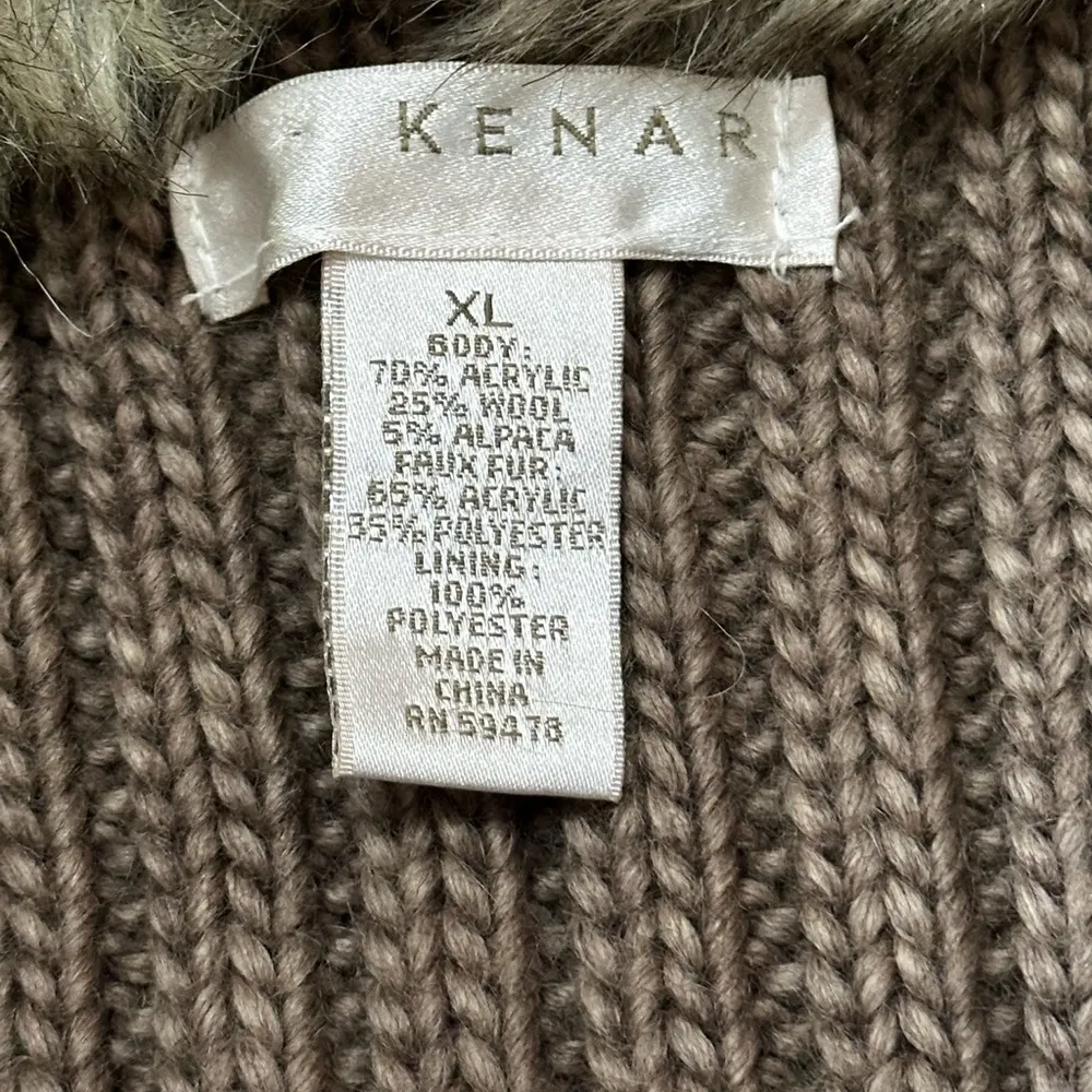 Kenar Faux Fur Vest XL Wool/Alpaca Blend Cable knit Sweater Zippered NWT Brown - Image 6
