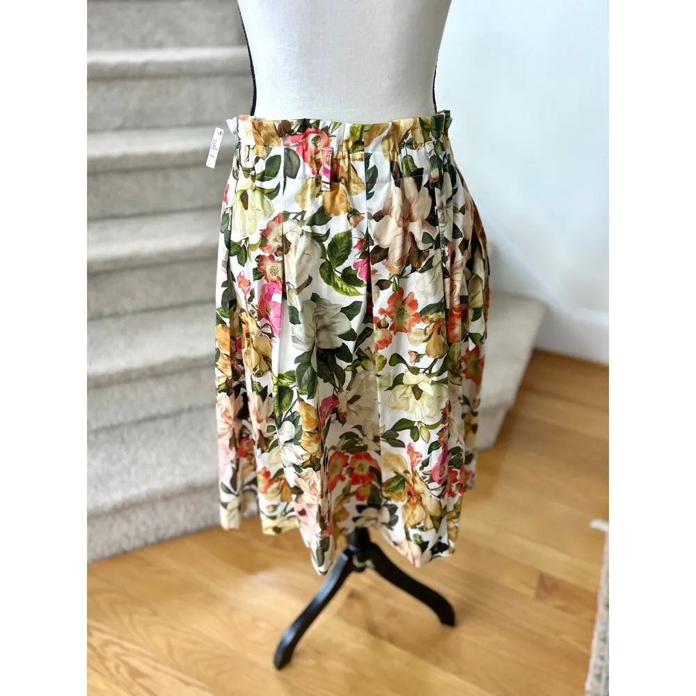 NWT Antonio Melani Cream Pink Green Magnolia Print Belted A-Line Skirt - Image 4