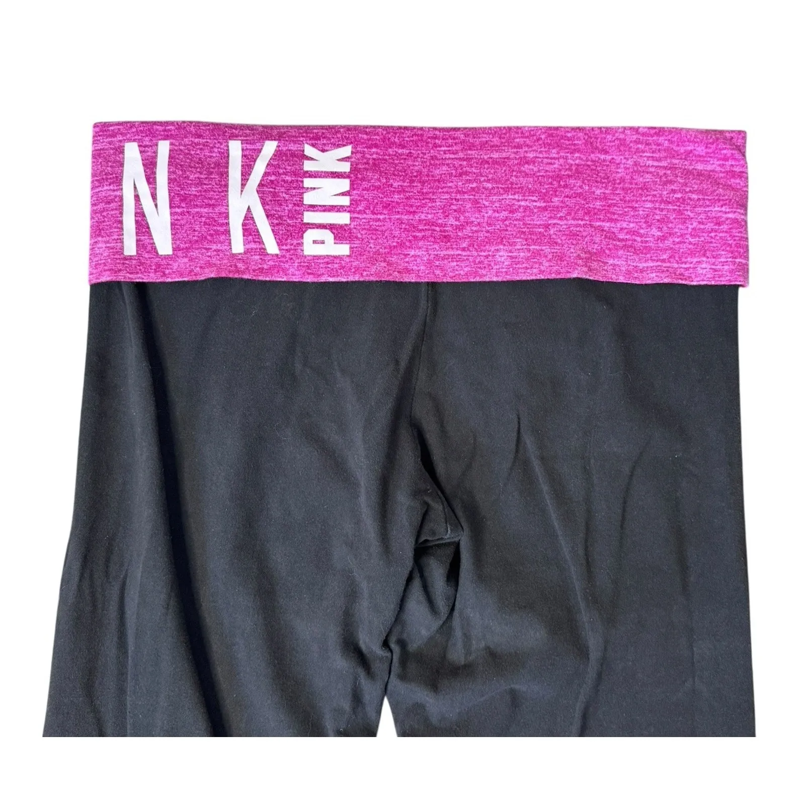 Y2K Vintage Victoria’s Secret PINK Black Fold Over Yoga Leggings Dog Logo Size L Size L - Image 7