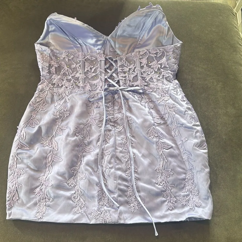 Women’s Purple Short Party Dress Beading Sheer Bodice Corset Back Ties Size 18 - Image 6