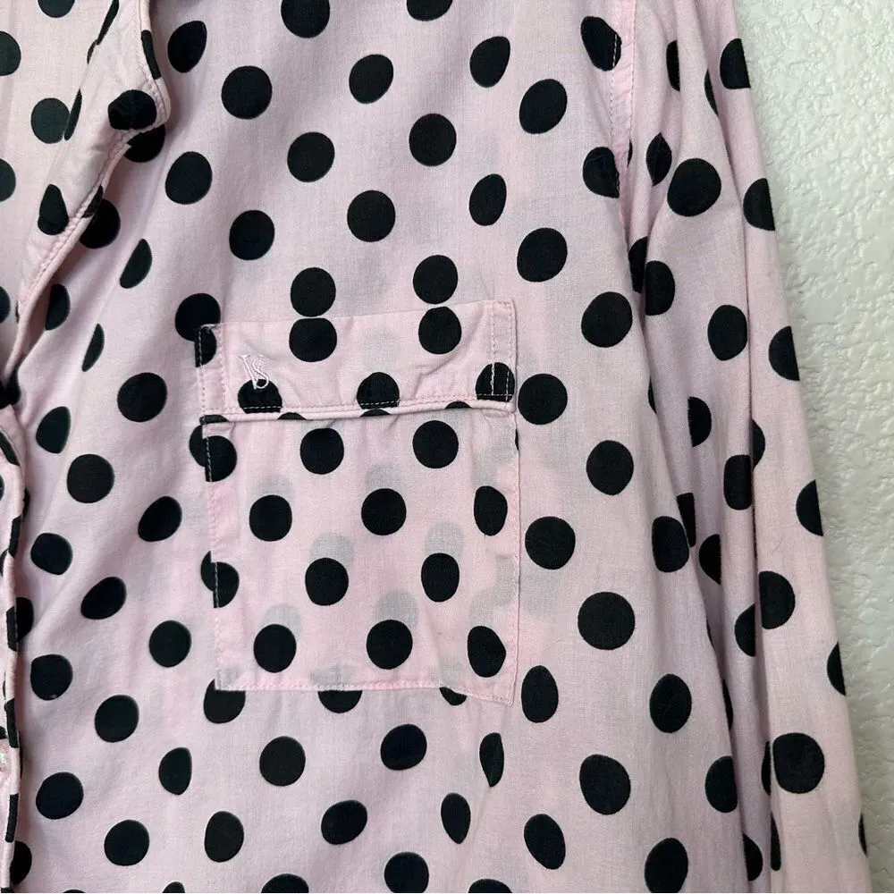 Victoria’s Secret Pink Black Polka Dot Button Down Pajama Top - Image 6