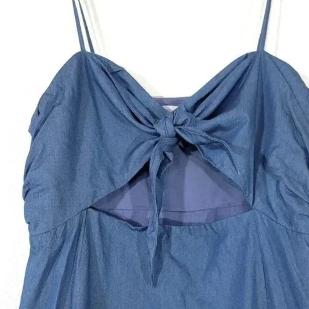 NEW Lovers and Friends Tie Front Cutout Lemon Lime Dress in Blue Chambray Small - Image 4