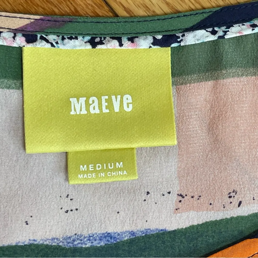 MAEVE Anthropologie Luxurious Silk Kimono Blouse multicolored balloon sleeves M - Image 11