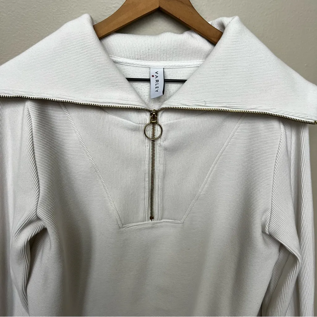 Varley Vine Half Zip Pullover Sweater Jacket Ivory Size XS Ribbed Sweatshirt - Image 3