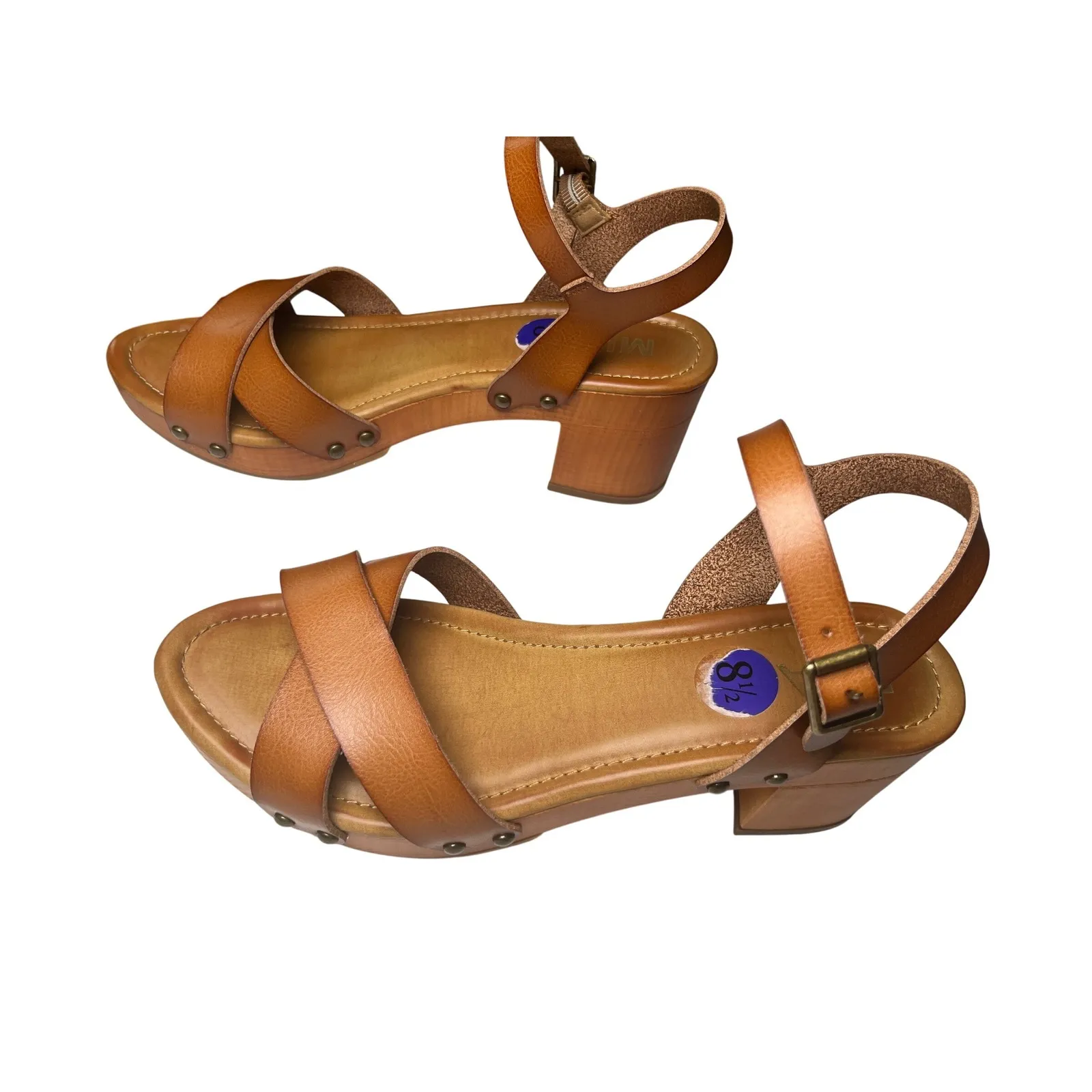 MIA Brown Criss Cross Platform‎ Sandals Wood Heel Boho Retro 70s Size 8.5 - Image 11