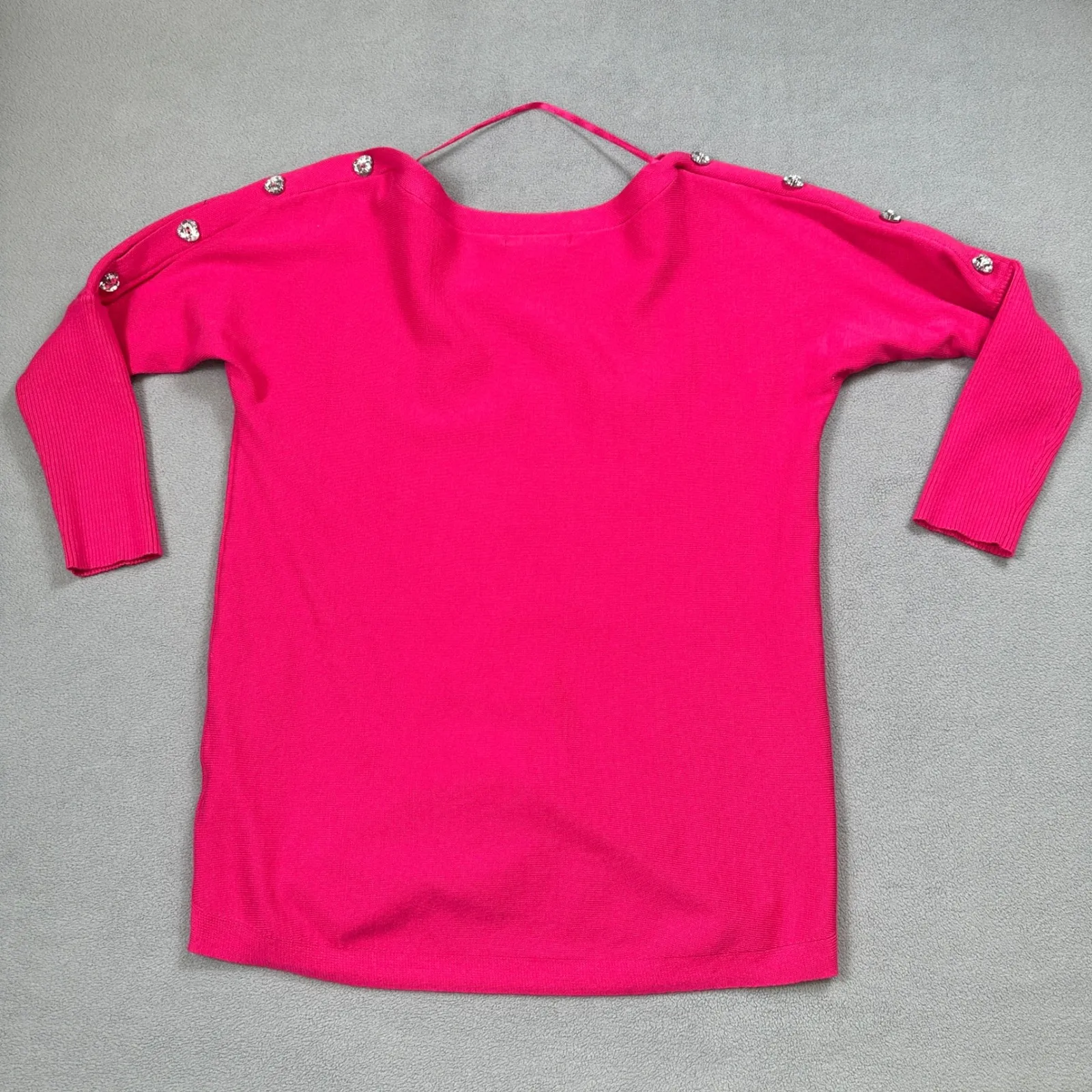 Cable Gauge Sweater Womens S Pink Jewel Button Crew Neck Long Sleeve Sparkling - Image 2