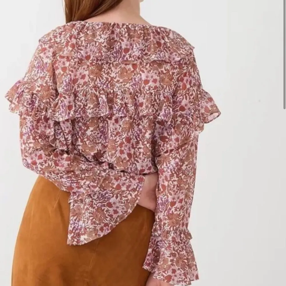J. CREW‎ Ruffle Ditzy Floral Chiffon Long Sleeve Blouse in Fete Floral NWT Small - Image 2