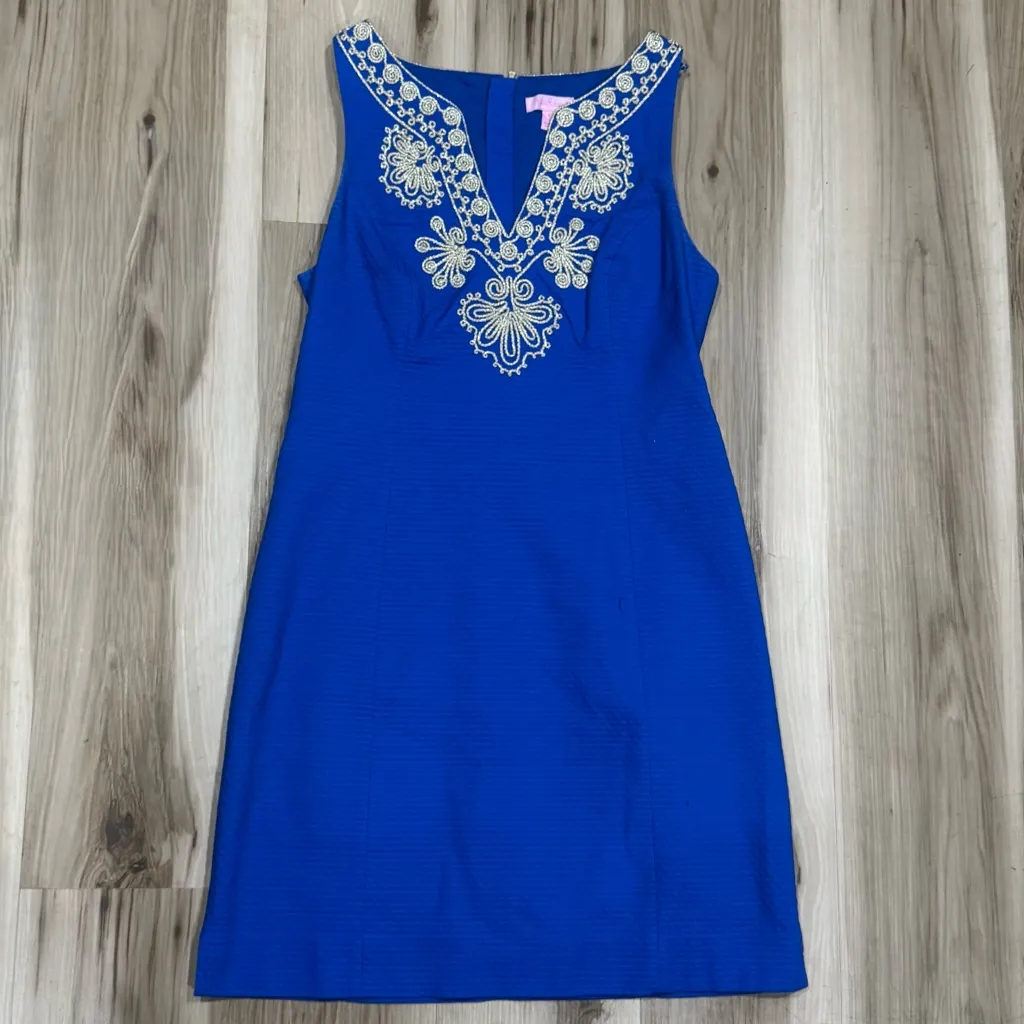 Lilly Pulitzer Gabby Shift Dress Royal Blue Gold Women’s 6 - Image 2