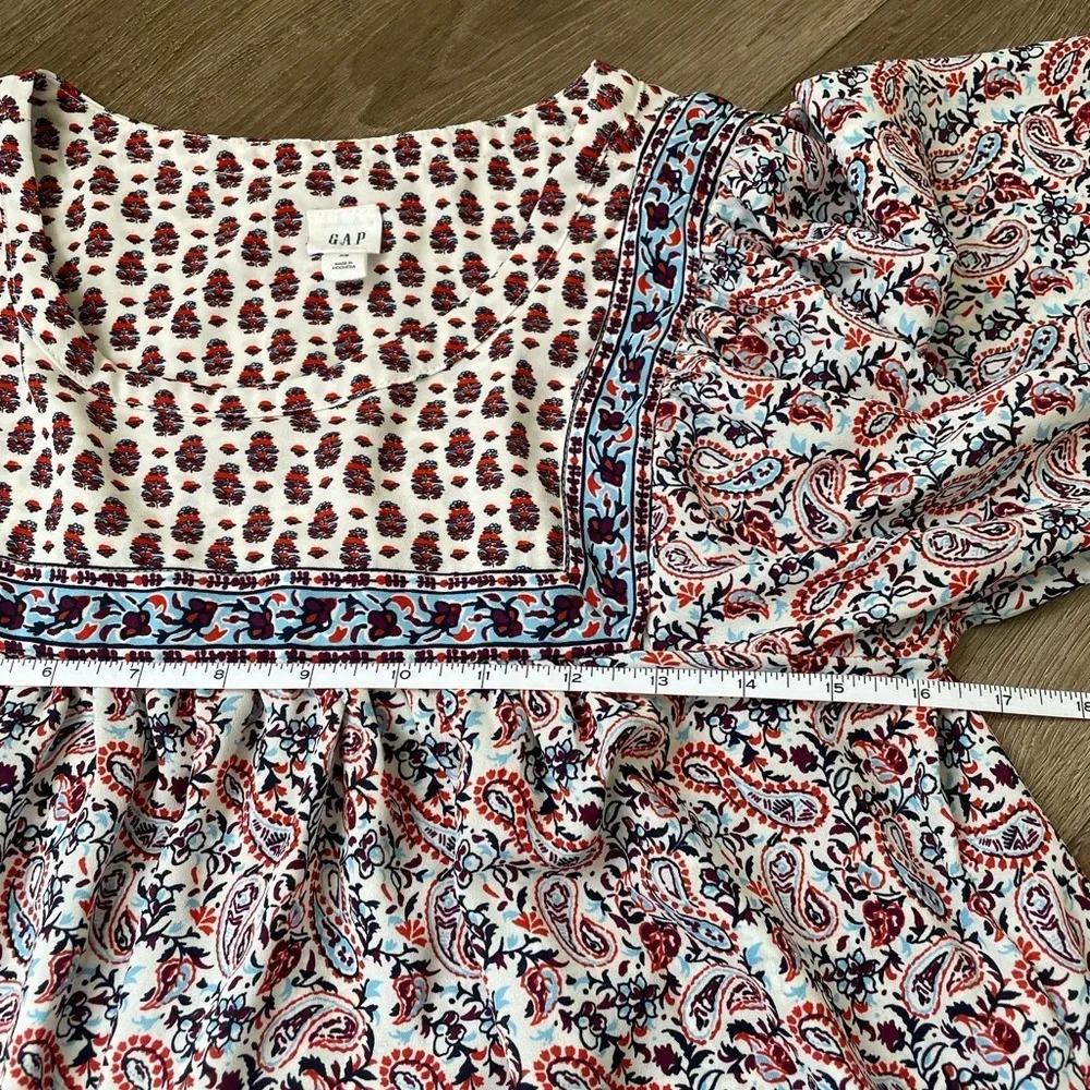 Gap Long Sleeve Boho Peasant Prairie Blouse Top ~ Ivory Frost Paisley ~ Size XS - Image 15