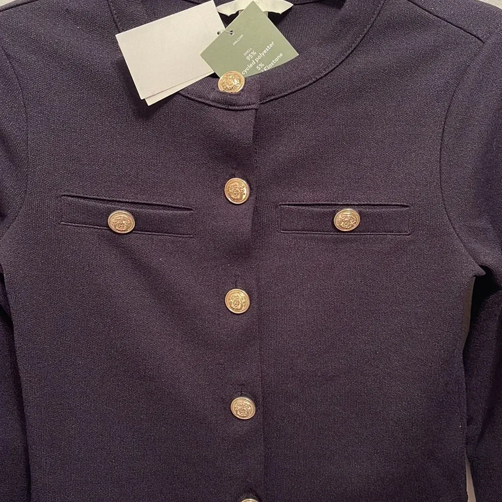 NWT Navy Textured Cropped Cardigan Sweater Gold Size XS - Image 5