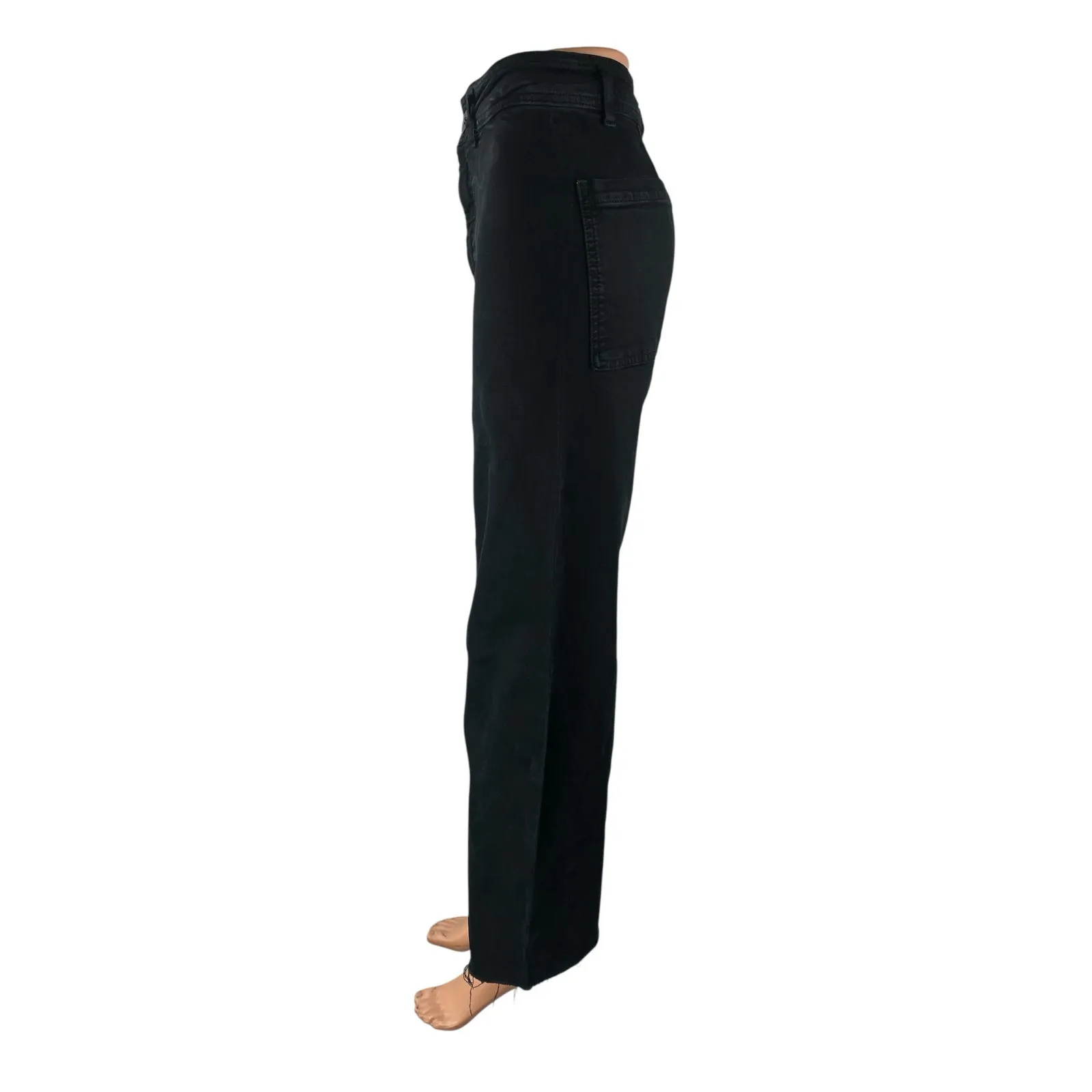 Zara Women's Black High Rise Raw Hem Wide Leg Baggy Palazzo Denim Jeans Size 6 - Image 3