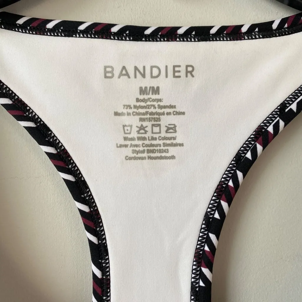 Bandier Center Stage Houndstooth Sports Bra Size M White Black Red Racerback - Image 3