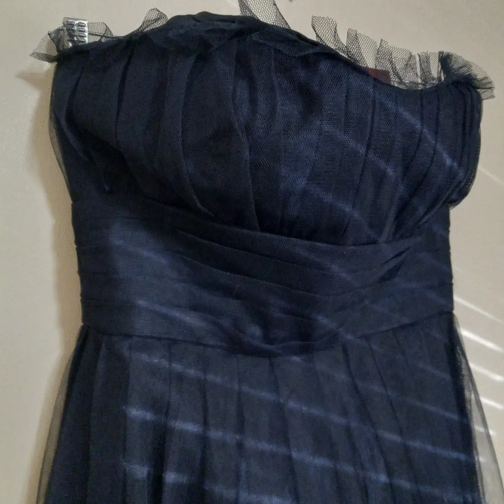 Vera Wang Maids 8 Strapless Tulle Midnite Blue Formal Maxi Dress - Image 12
