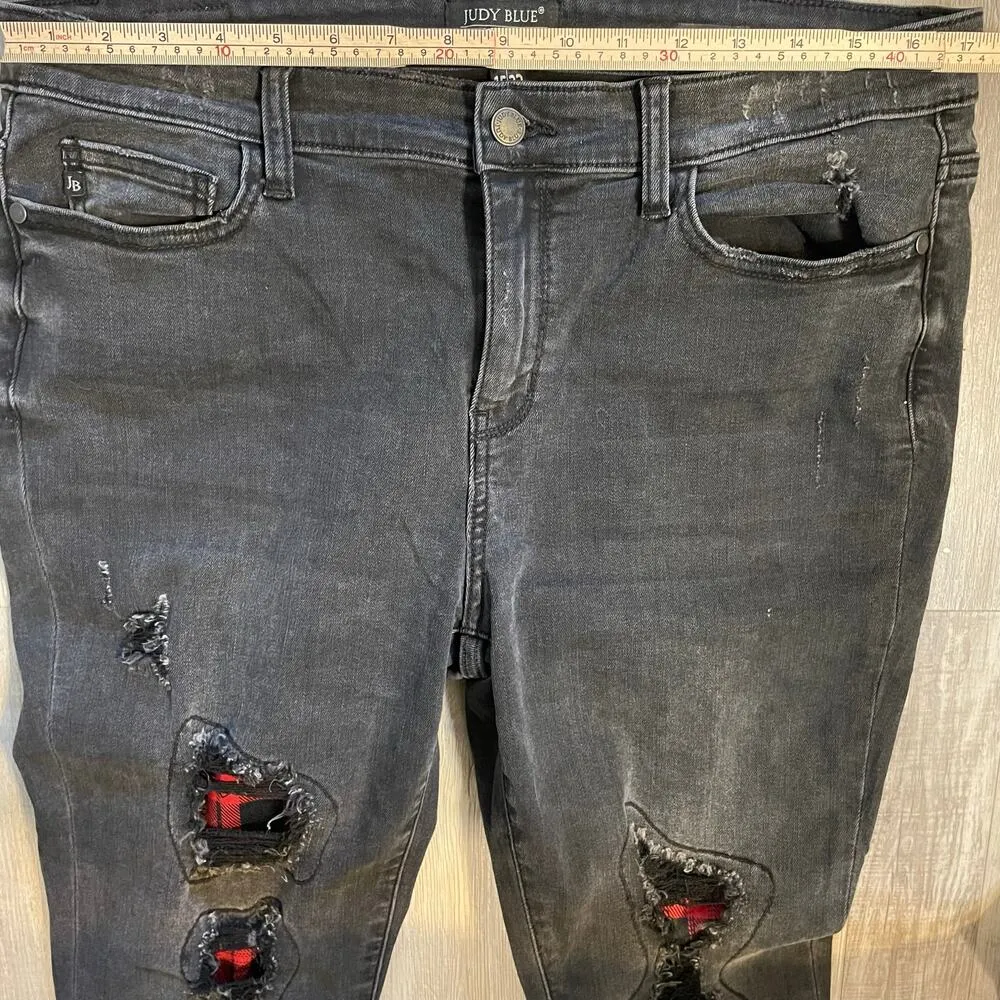 Judy Blue Jeans Skinny Fit Buffalo Patch Black-washed Distressed sz15/32 - Image 5