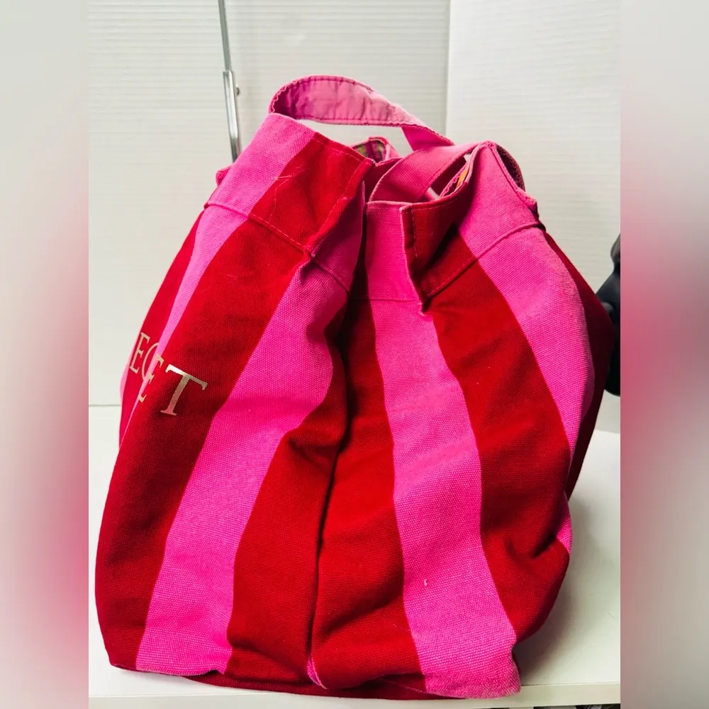 Victoria's Secret 2-Tone Pink Vintage Beach Bag Canvas Tote - Image 2
