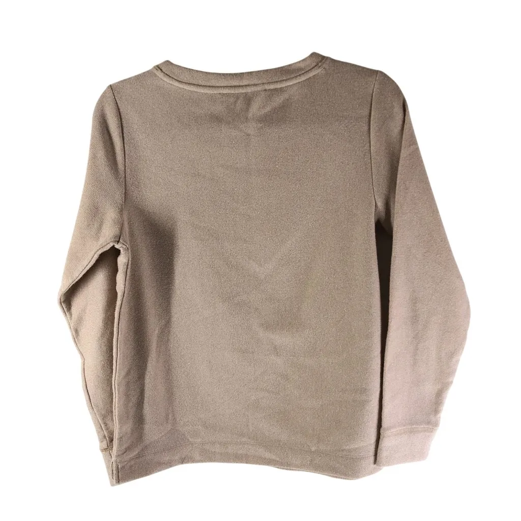 Ann Taylor LOFT Womens Sweatshirt Crew Neck Fleece Lined Metallic Gold Beige XS - Image 2