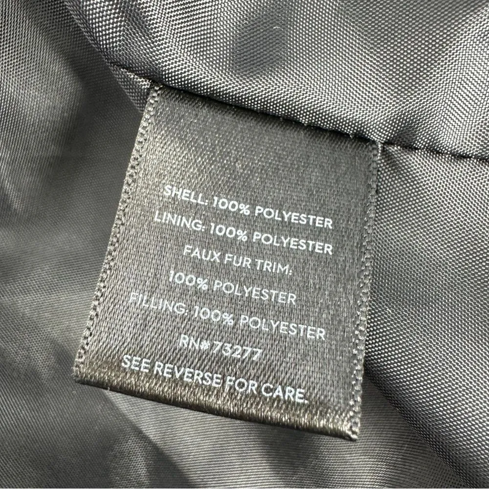 Simply Vera Puffer Jacket Faux‎ Fur Collar Hood Black Medium Balloon Sleeve - Image 14