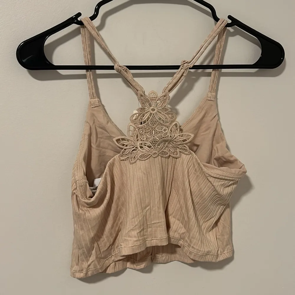 NWT Aerie Crochet Strappy Cream Beige Crop Top With Liner Boho Size Small - Image 2