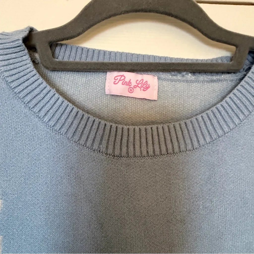 Pink Lily Blue Bow Sweater - Image 4