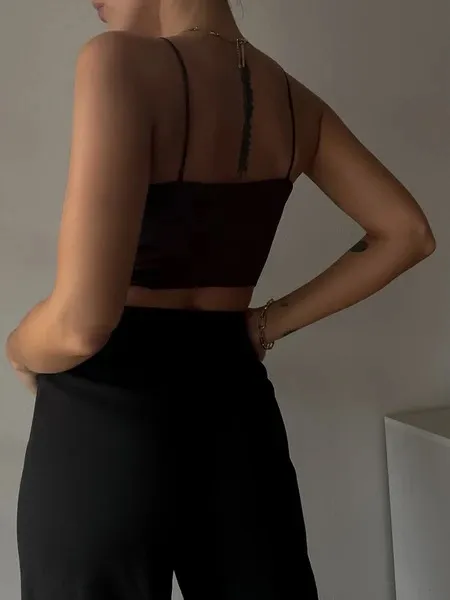 Satin Strappy Tie Top - Brown - Image 7