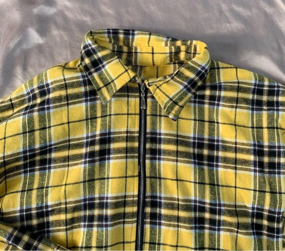 yellow plaid collared zip up - Image 3