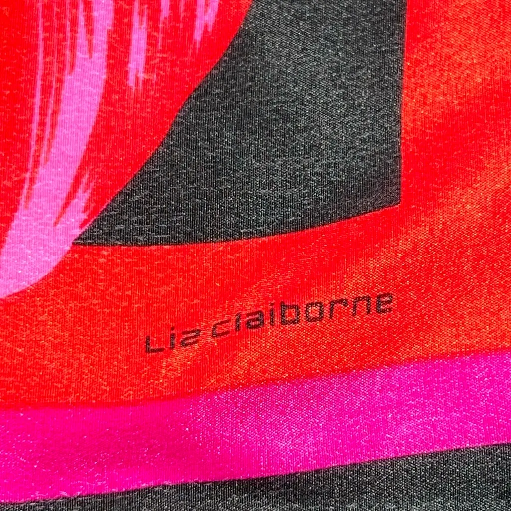 Liz Claiborne Black, Red, Pink, Purple , Green Floral 100% Silk Large Scarf 36” - Image 3