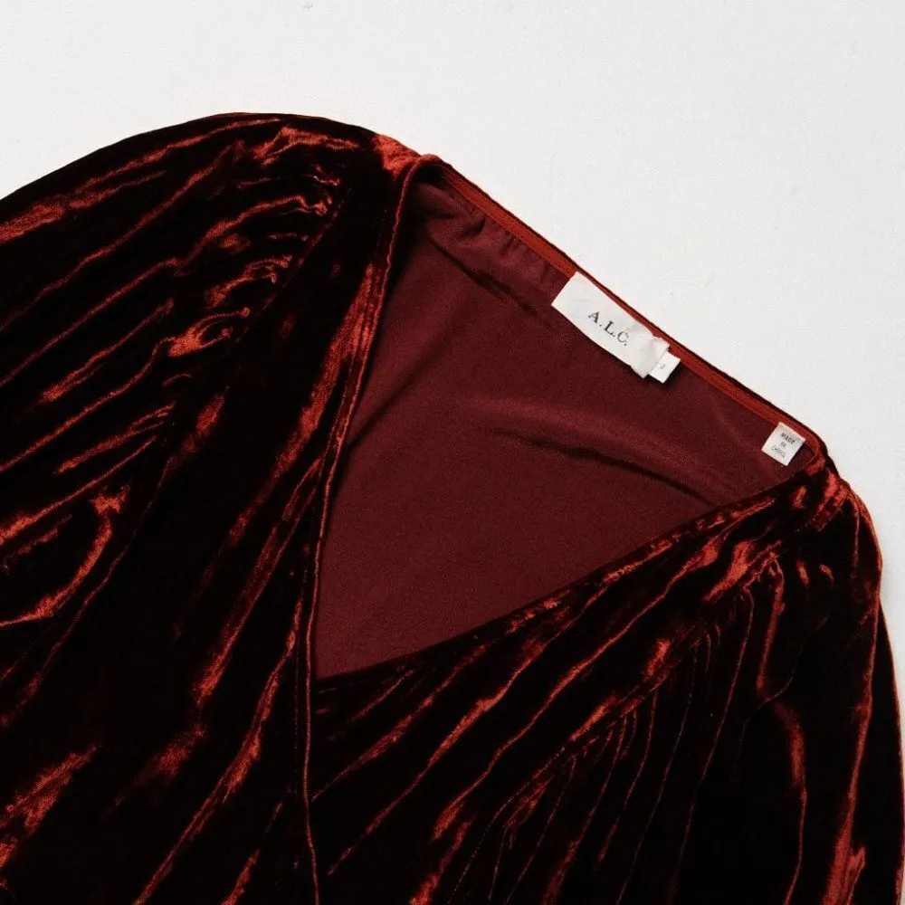 A.L.C. Carlo Burgundy Velvet Mini Wrap Dress Size 2 - Image 7