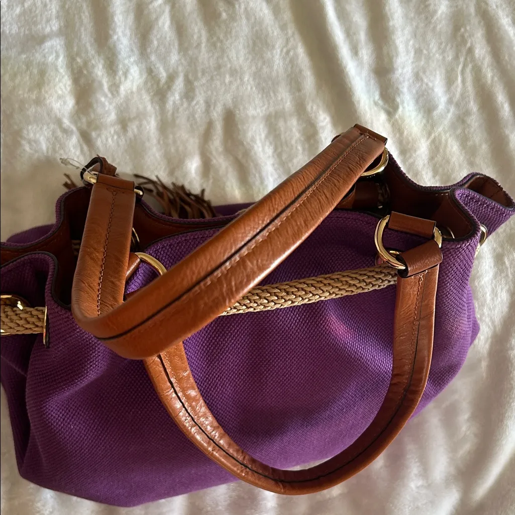 EUC Michael Kors Handbag Marina Canvas Rope Tassels Lrg Bucket Drawstring Purple - Image 10