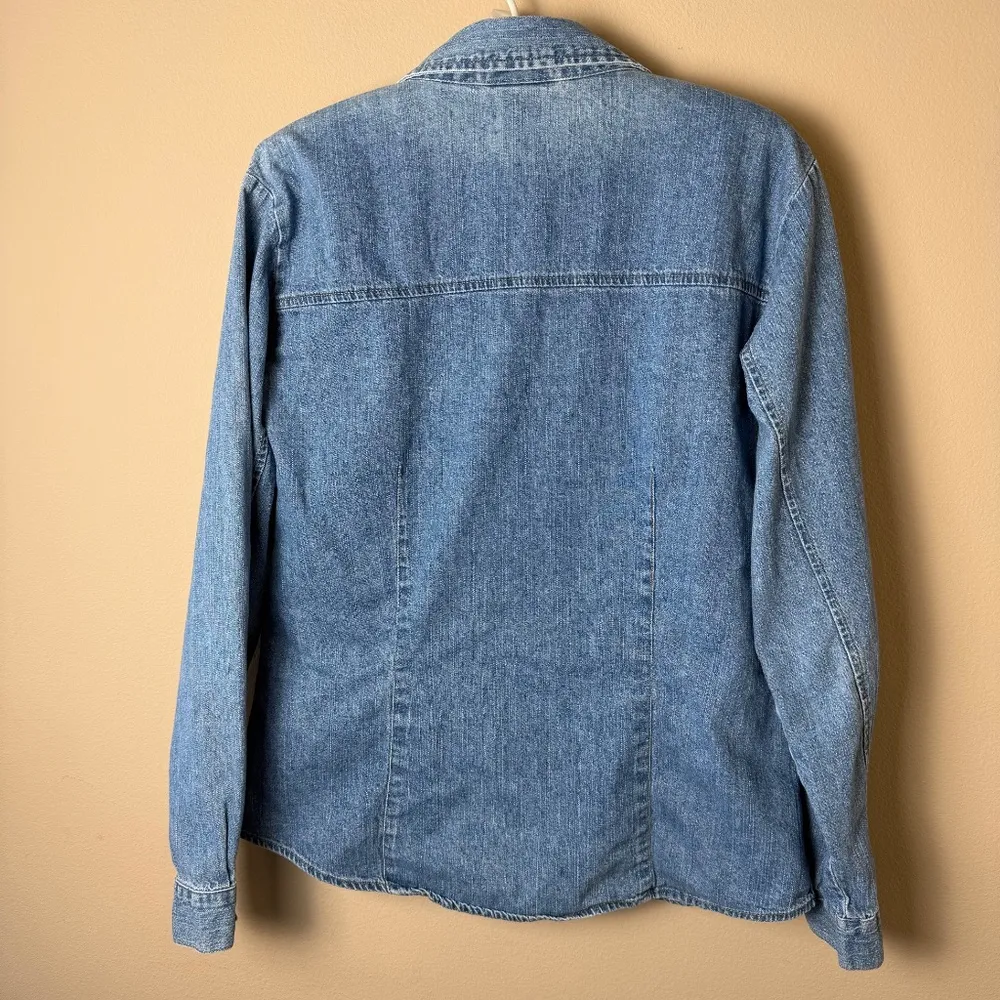 Vintage Maurices Denim Shirt Womens Large Jeans Button Down Top Blue Long Sleeve - Image 2