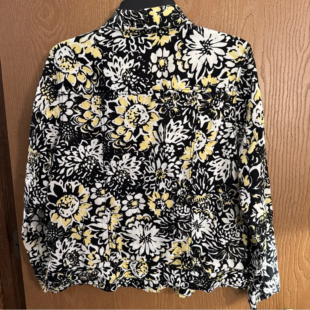 Lucy & Laurel Jacket 1X 100% Linen Floral Print Button Front Long Sleeve - Image 4