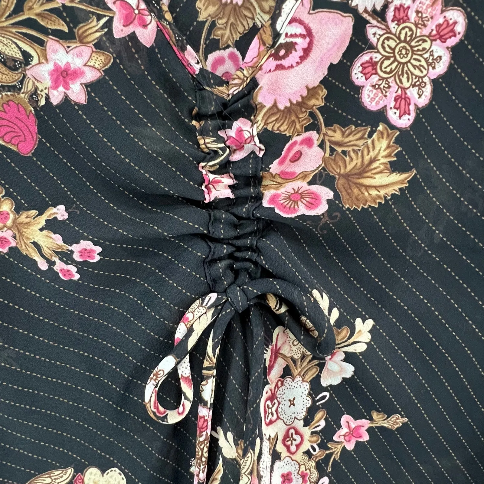 Vintage 90s Fashion Bug Floral Babydoll Top L Cinched Bust Y2K Romantic Blouse - Image 3