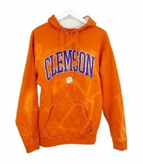 Clemson Tigers Custom Bleach Splatter Reverse Dyed Hoodie SZ M Size M - Image 1