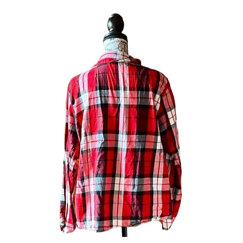 PINK Victoria’s Secret Women’s Plaid Pajama Top L Red Button Up Flannel Lounge - Image 5