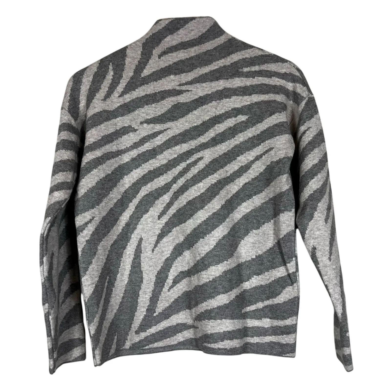 Tahari Sweater Womens XS Beige Gray Animal Print Mock Neck Zebra Preppy Work - Image 5