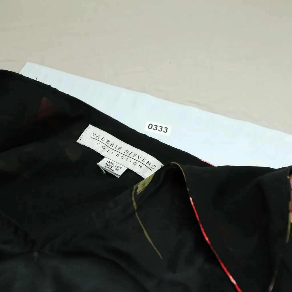 Valerie Stevens 100% Silk Halter Top | Black w/ Red Rose Print | 22” PTP XL - Image 6