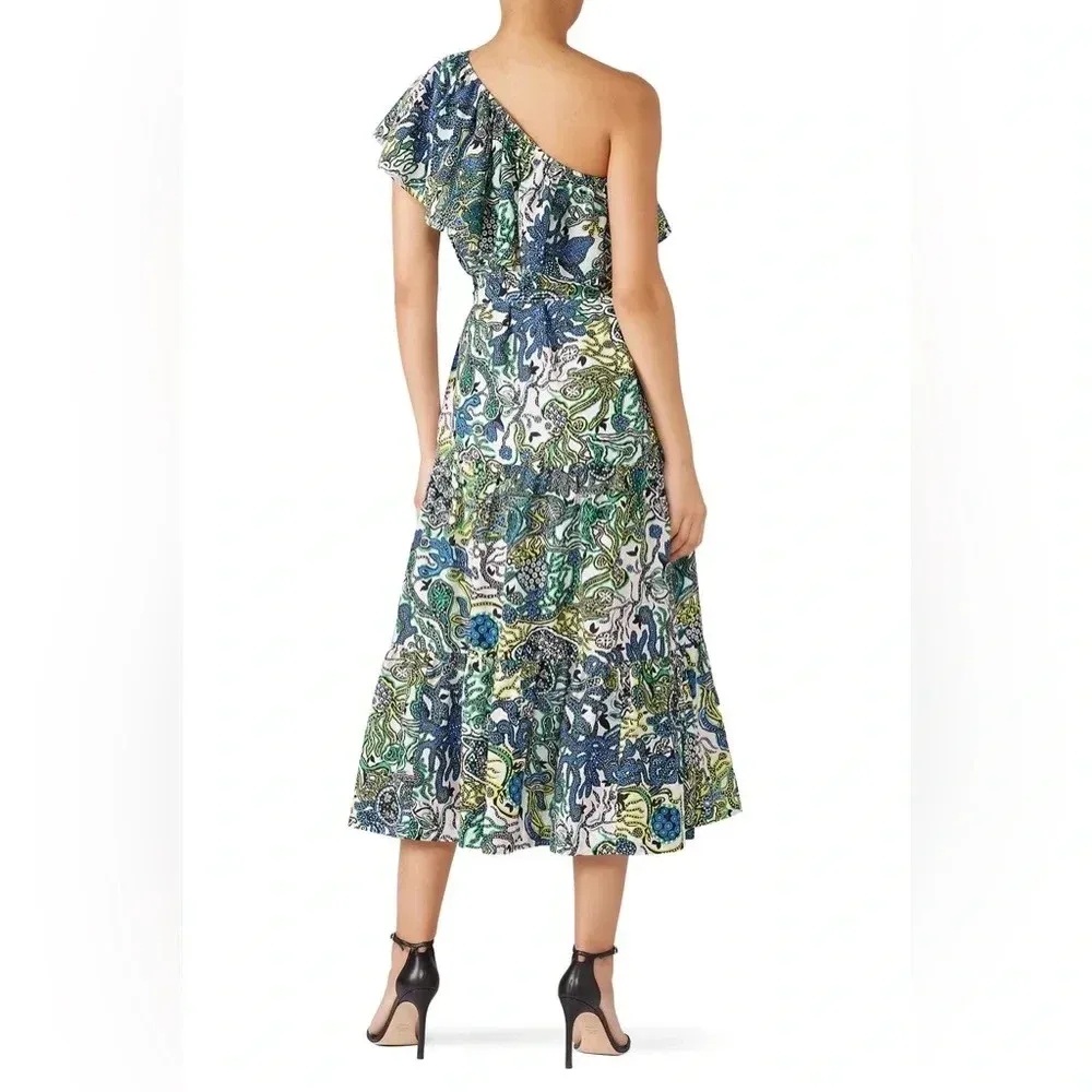 ALC One Shoulder Naomi Dress Multicolor Abstract Print Midi Length‎ Small - Image 3