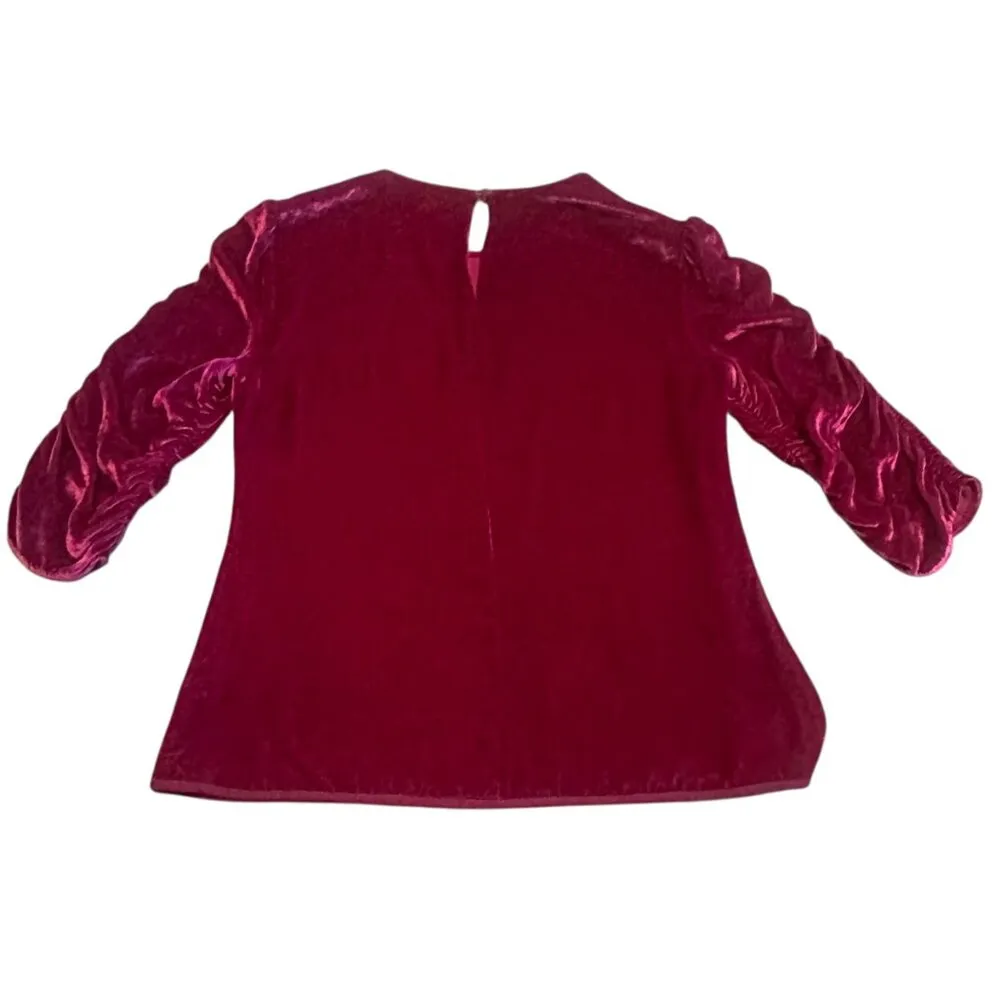 Rebecca Taylor Velvet Fuchsia Shirt Top Blouse Ruched Sleeves Size 4 Women's - Image 6