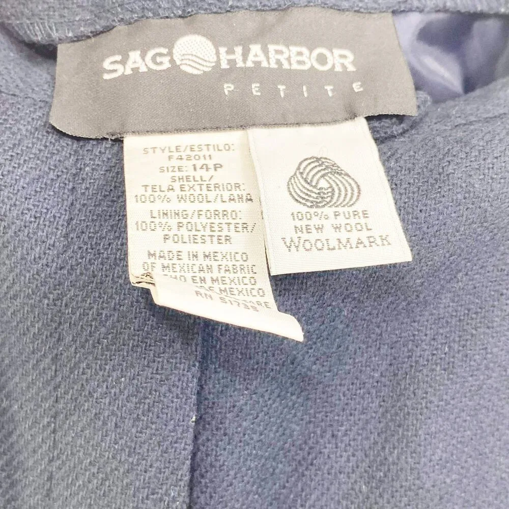 90s Vintage SAG HARBOR Navy Blue Wool Trouser Slacks Size 14P - Image 2