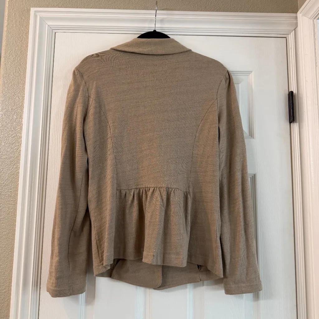 Nordstrom Caslon Peplum Back Knit Blazer Jacket Sweater Top Size Large Khaki Tan - Image 6