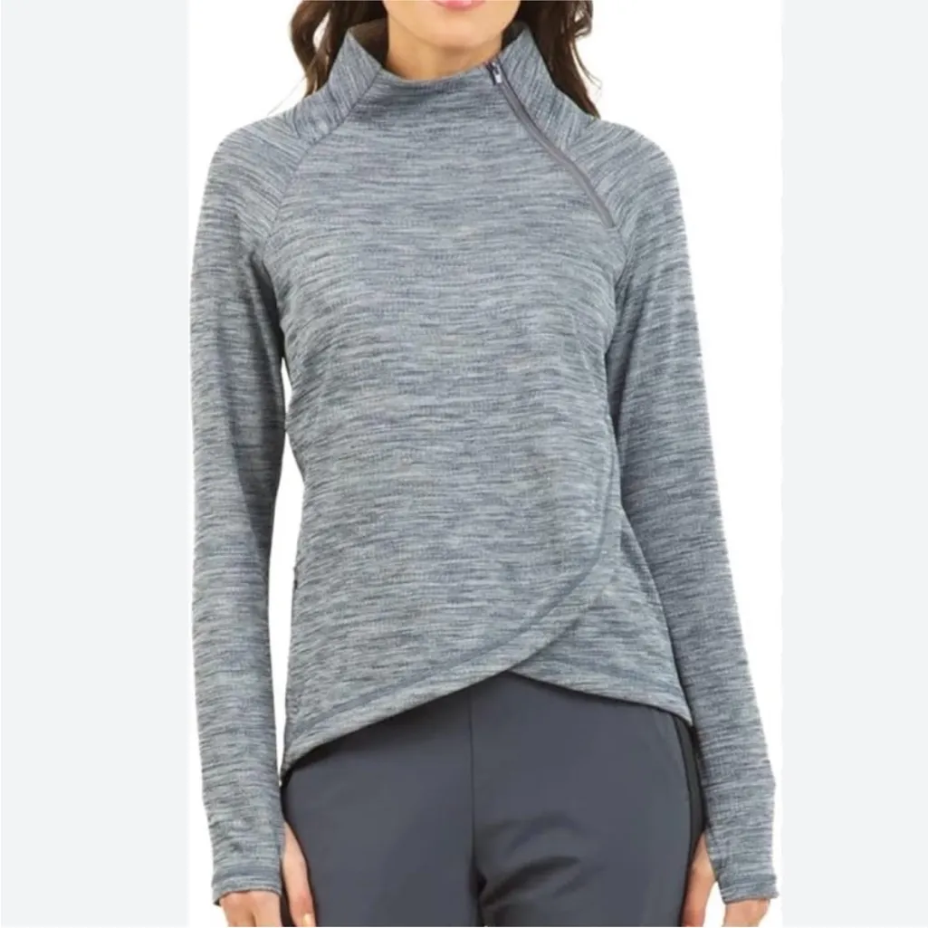 IBKUL Long Sleeve Thumbhole Golf Pullover Black Heather Gray Size Medium - Image 2