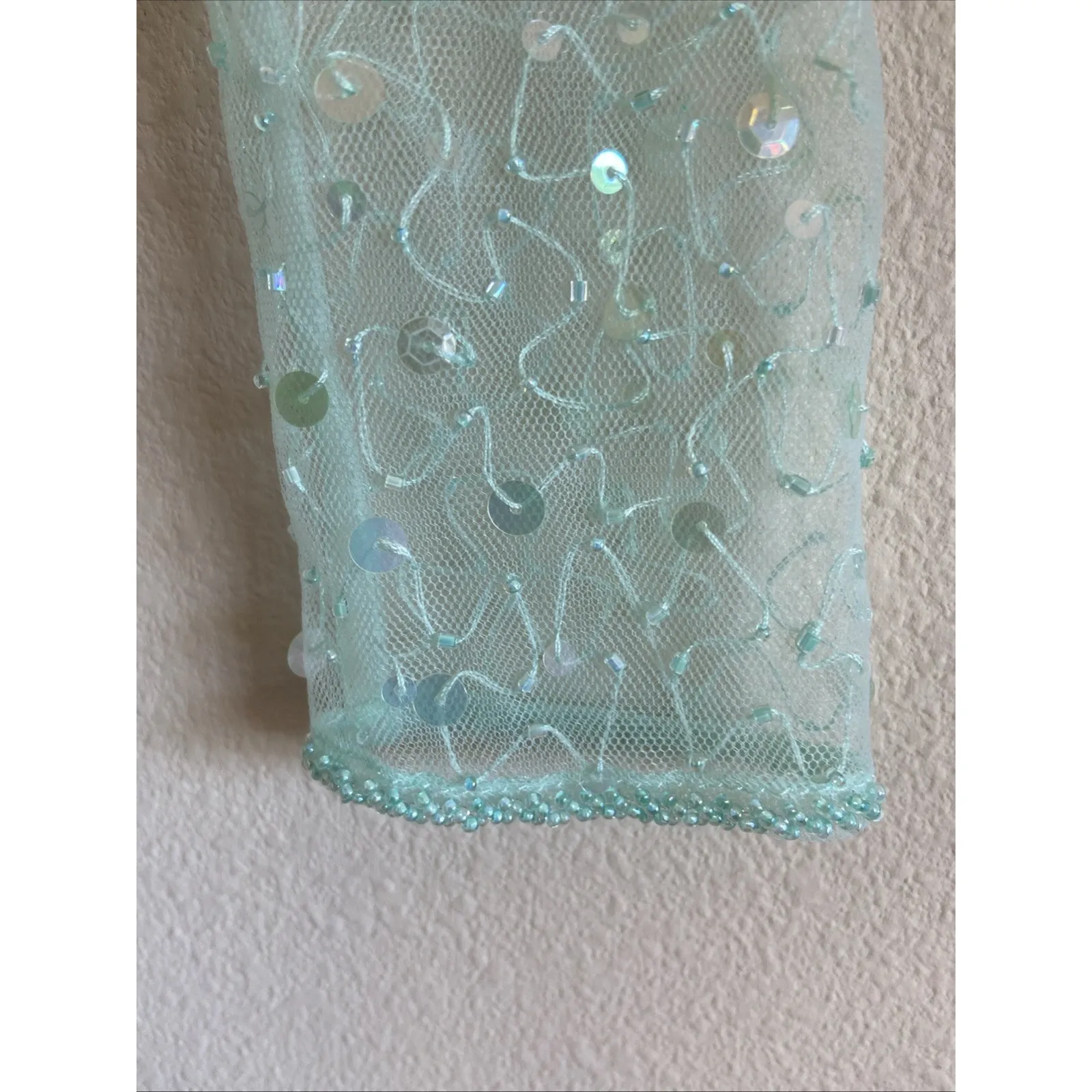 Dyspnea Mint‎ Green Hand Beaded Certified Freak Vneck Sheer Bodice Top Small - Image 3