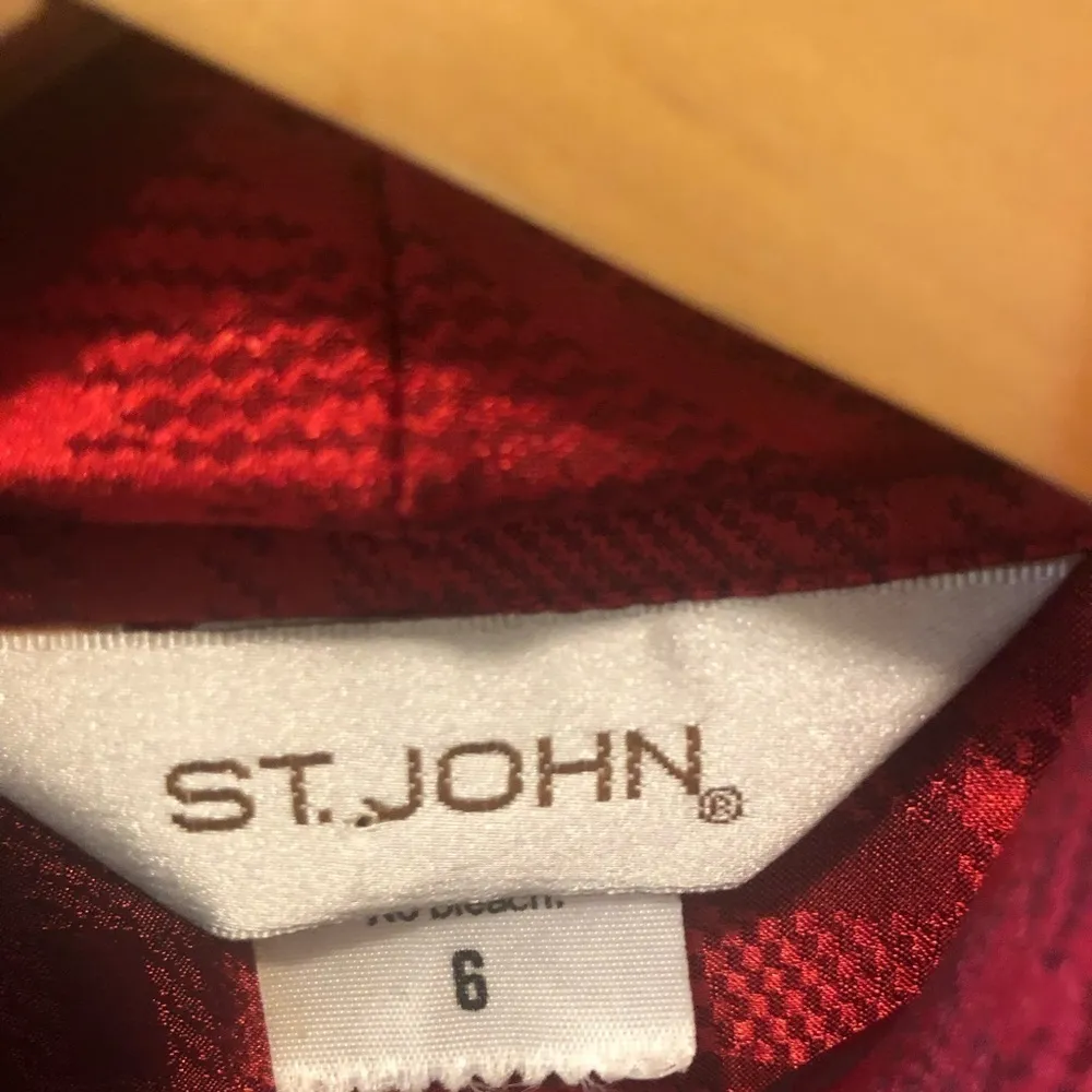 St John Red Tartan Print Long Sleeve Blouse 6 Red Tied Bow Career~Wear Holiday - Image 5