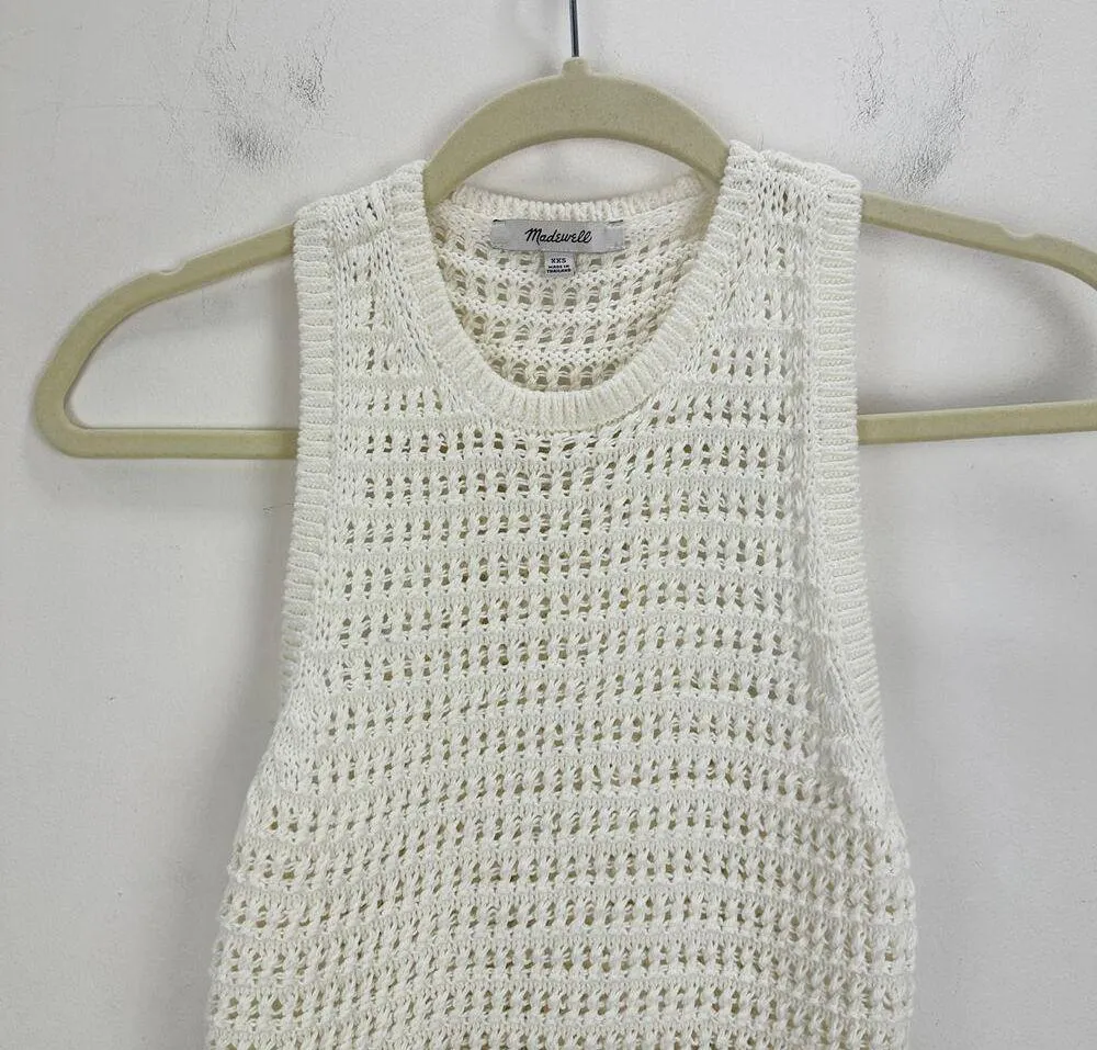 NEW Madewell Crochet Knit Crewneck Sweater Tank Cotton Vest Bright Ivory XXS - Image 8
