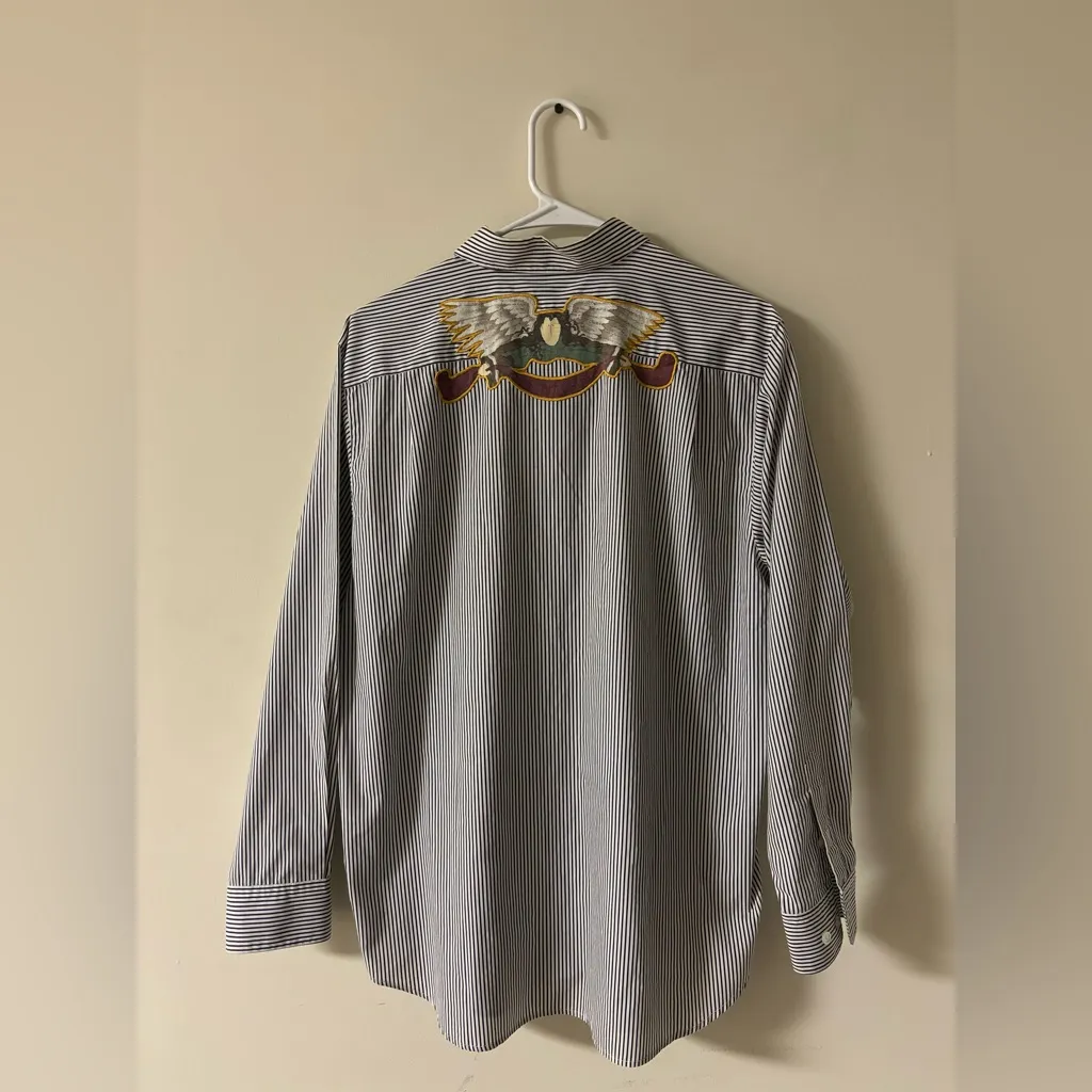 Quacker Factory Black & White Striped Christmas Button Down Top Size L - Image 4