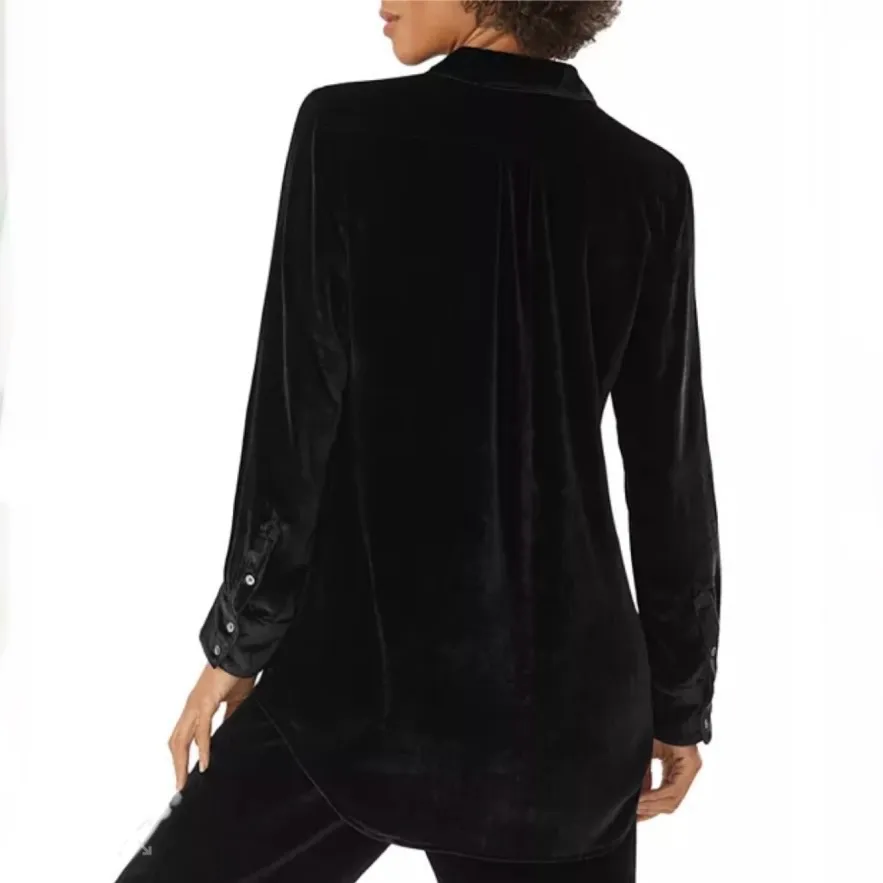 Tommy Bahama Black Velvet Sands Button Down Shirt Size XL Silk Blend Blouse Top - Image 3