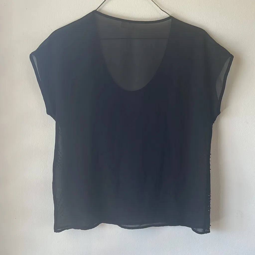 Petticoat Alley Black Sheer Top with Gold Beading Size S - Image 5