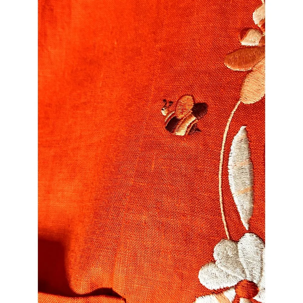 VTG Harve' Bernard womens n size 14 blazer orange linen bumble bee embroidery - Image 7