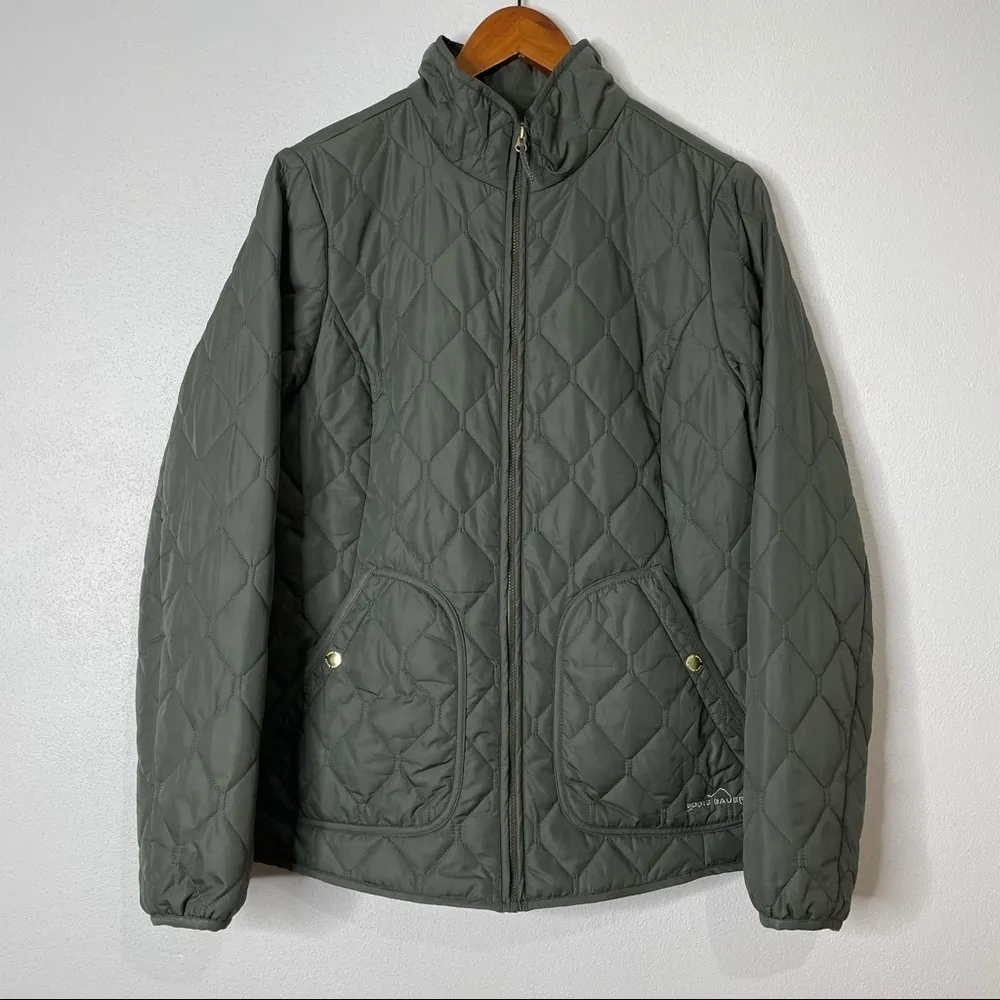Eddie Bauer Quilted Olive Green Lightweight Jacket - Image 3