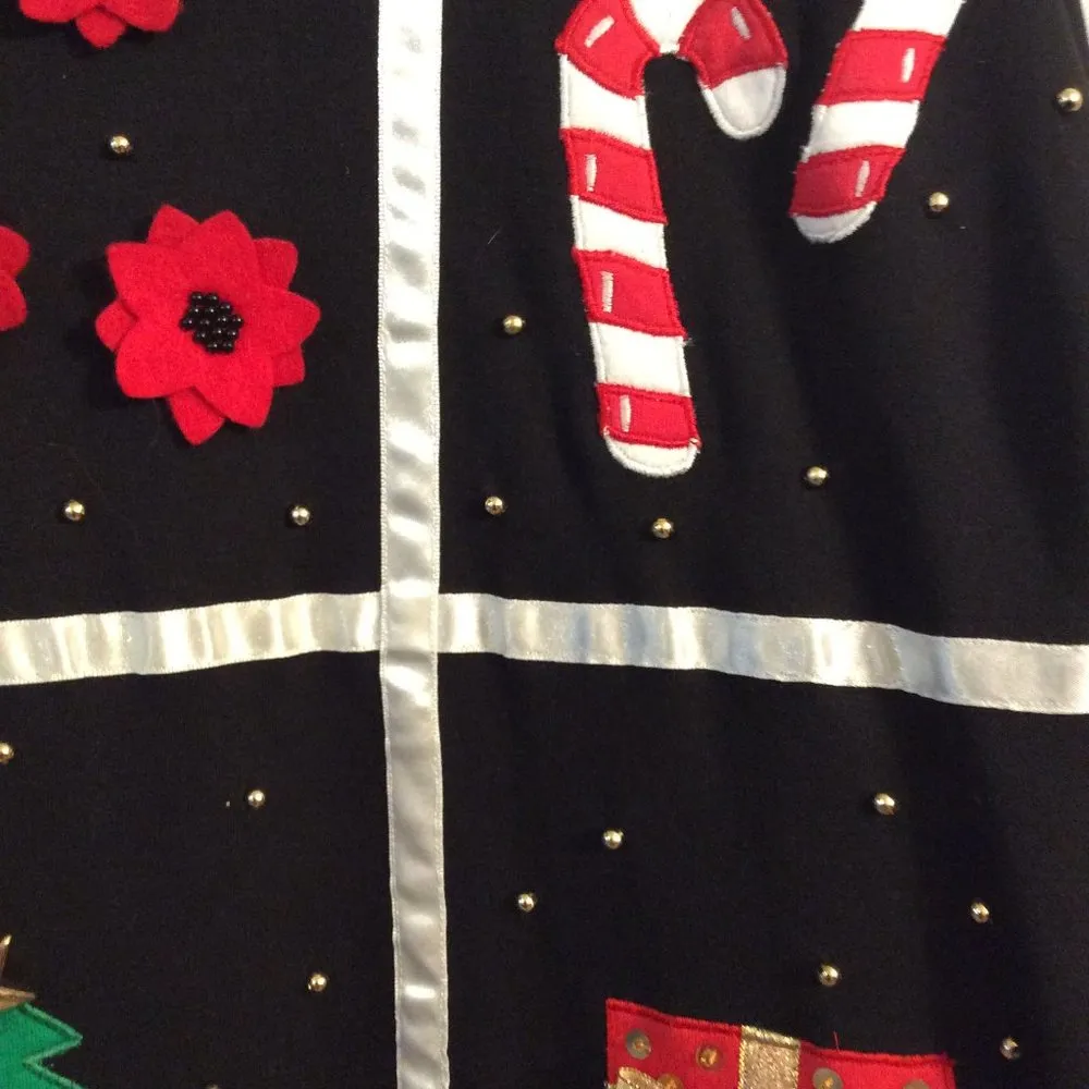 Ugly Christmas sweater Large Cotton VNC wreath, candy, tree, drummer, stocking, - Image 4